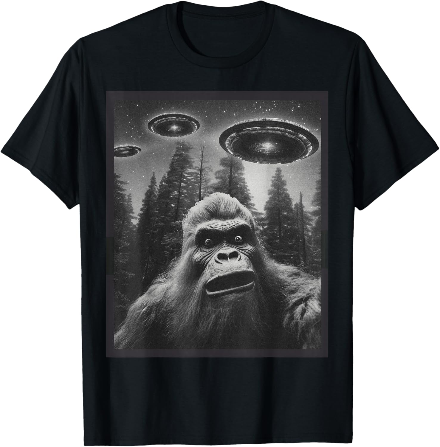 CAT Funny Graphic Tee For Men Women Bigfoot Sasquatch Alien UFO