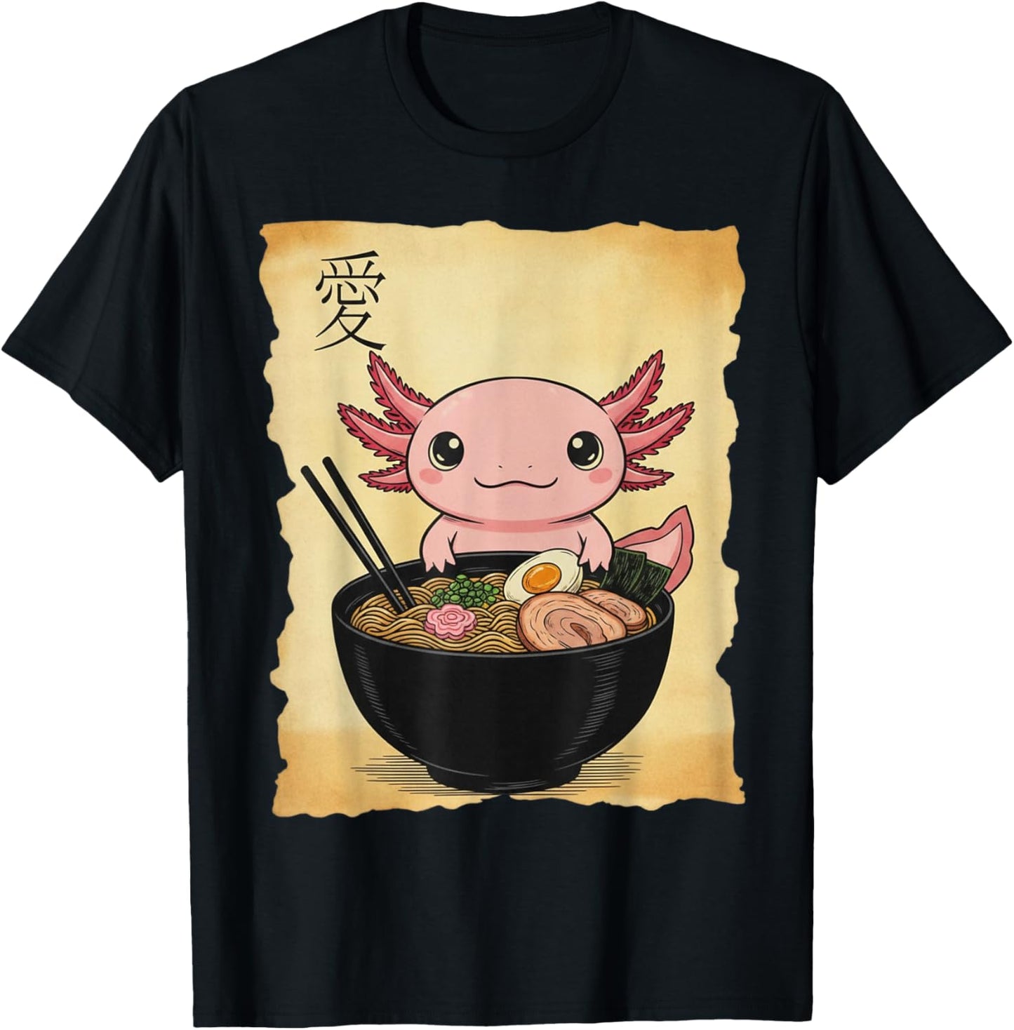 Cute Axolotl Eating Ramen Graphic Tee Japanese Kawaii Anime