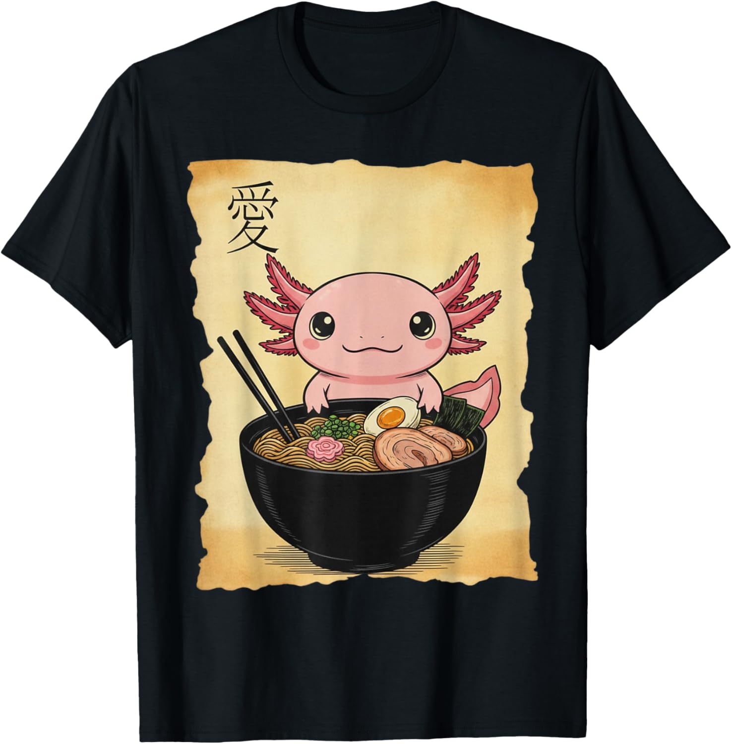 Cute Axolotl Eating Ramen Graphic Tee Japanese Kawaii Anime
