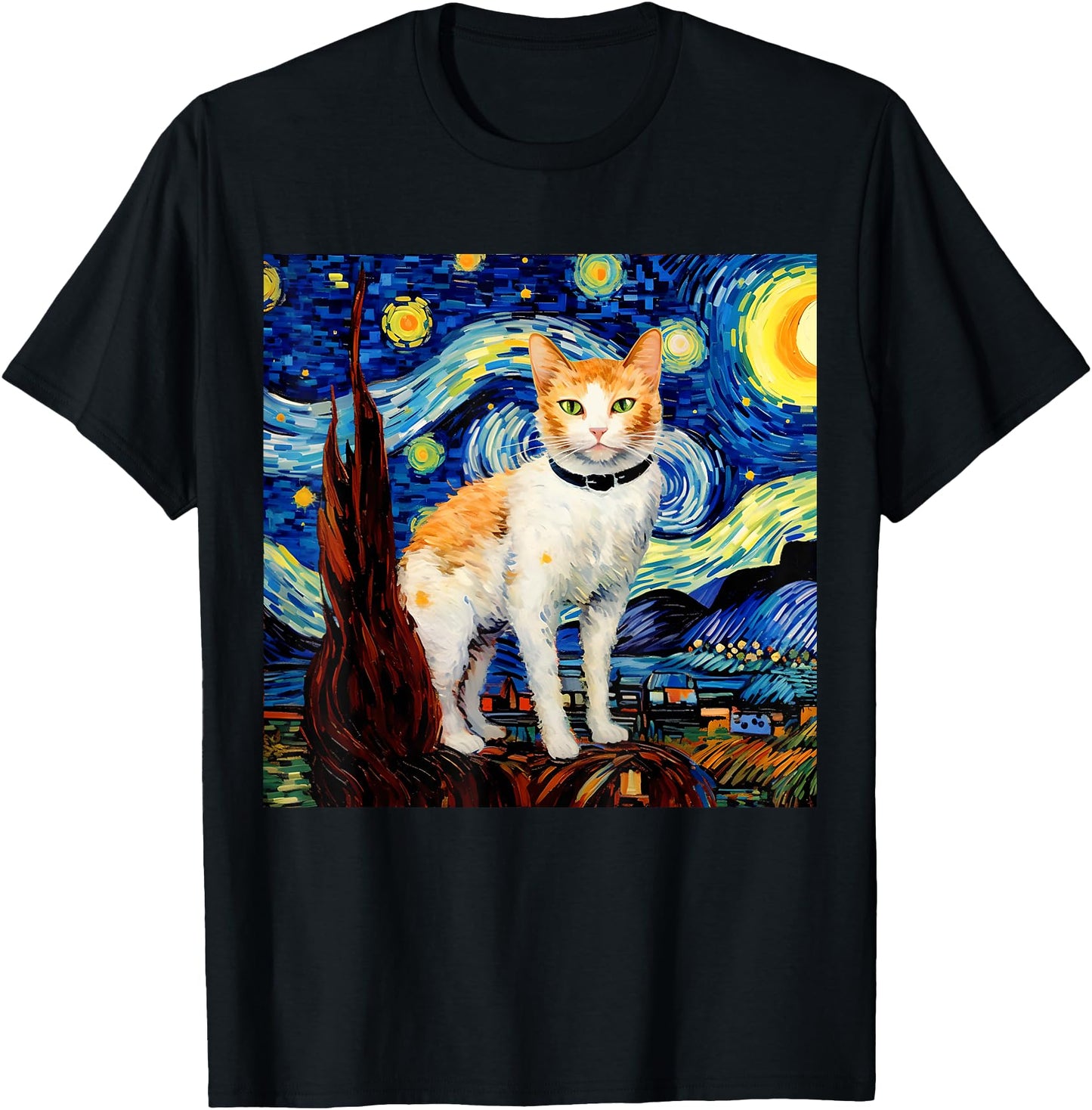 Surreal Starry Night Japanese Bobtail Cat T-Shirt for Men Women