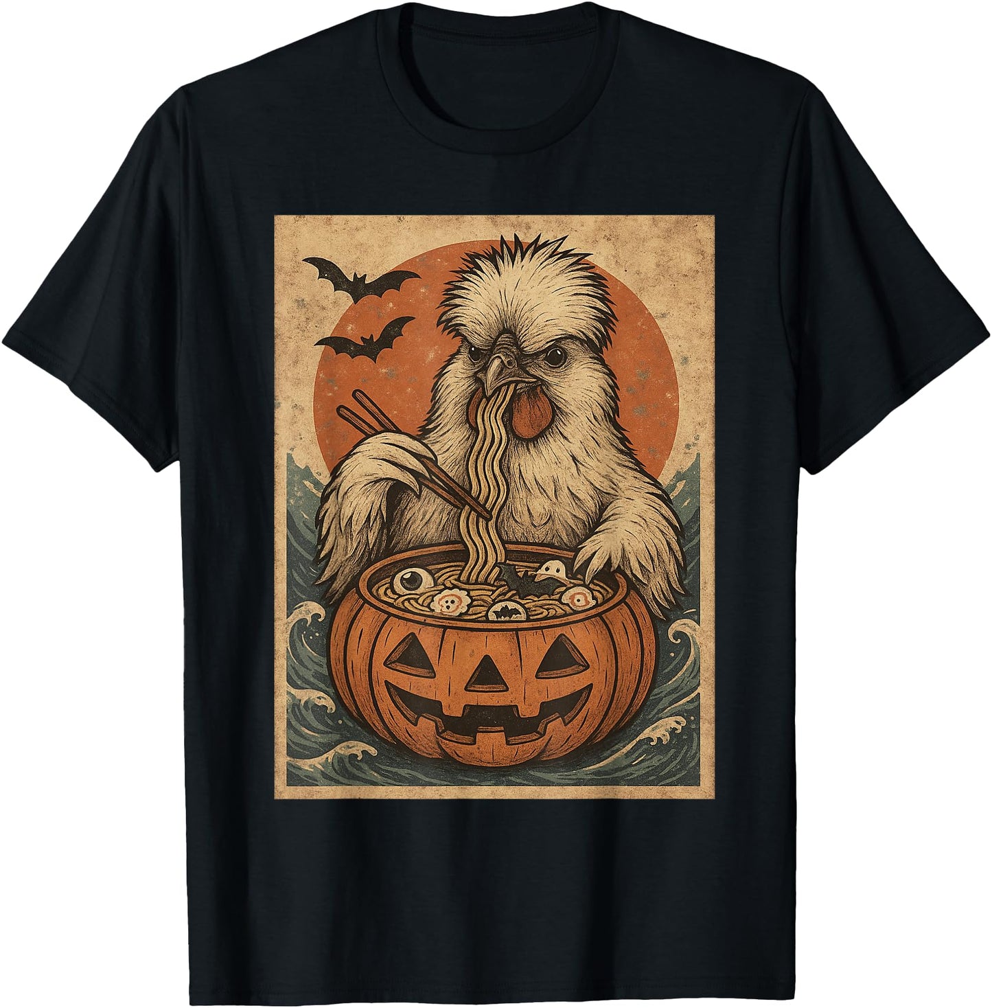 Funny Spooky Silkie Chicken Pumpkin Japanese Ramen Noodles