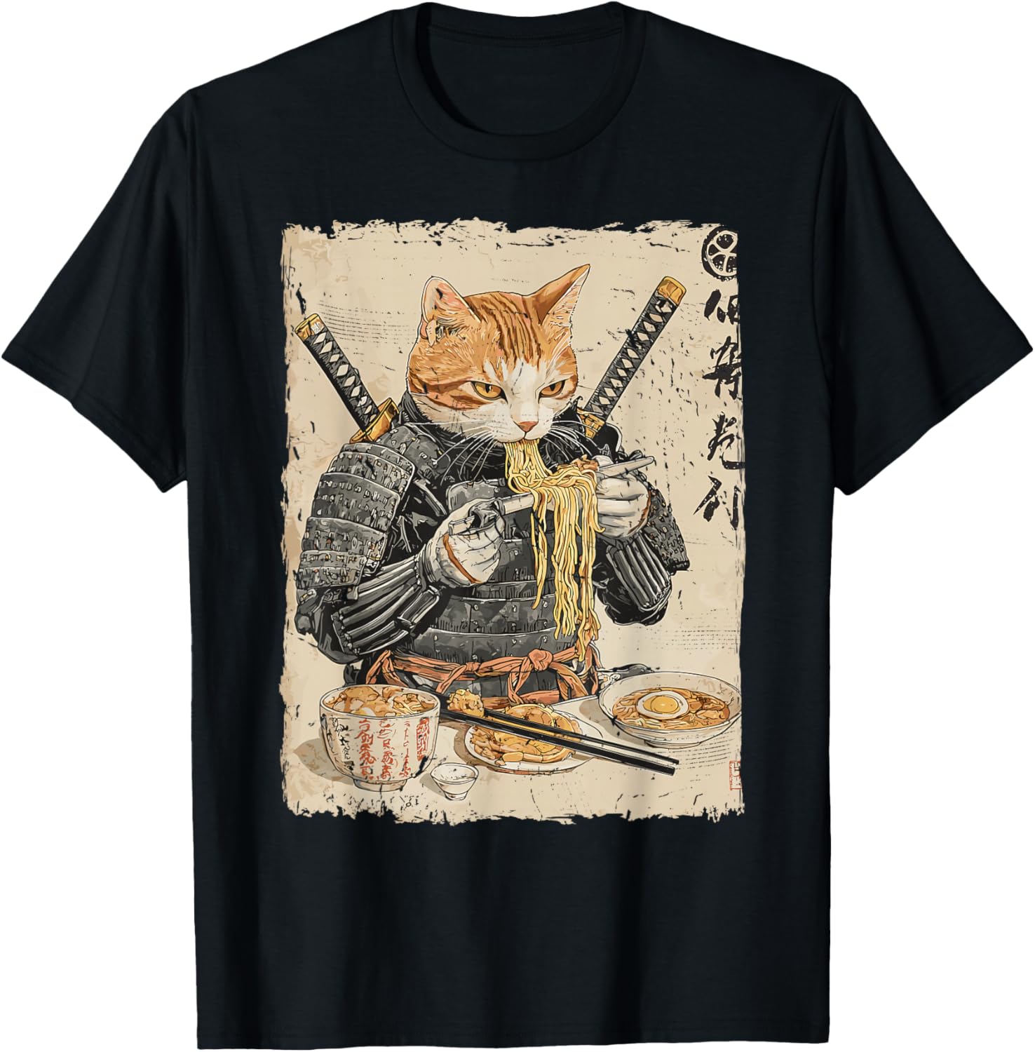 Samurai Cat Loves Ramen Funny Anime Japanese Artwork Samurai
