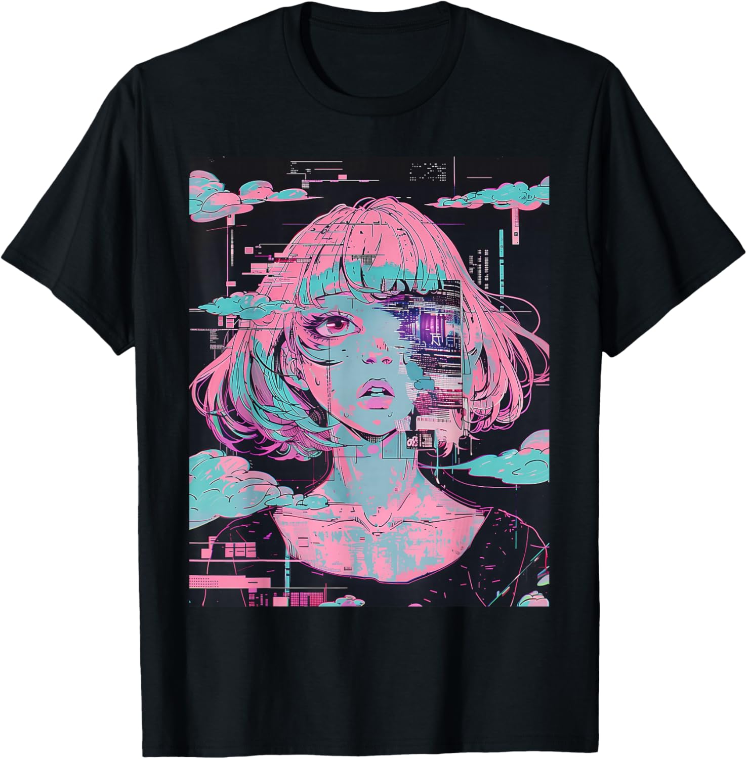 Anime Girl Vaporwave Glitchcore Pastel Goth Distressed