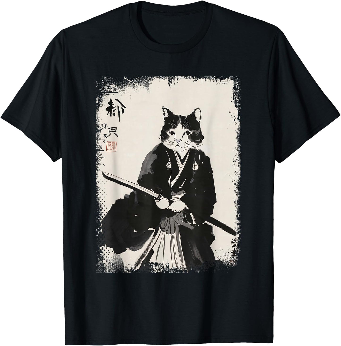 Cat Samurai Warrior Vintage Ukiyo-e Art Japanese Katana