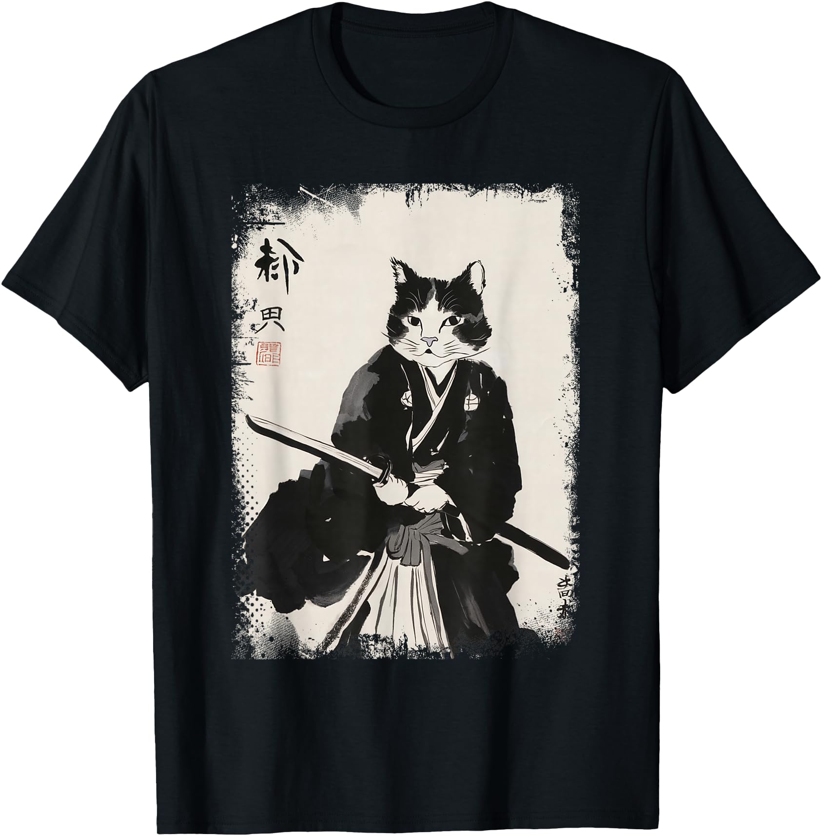 Cat Samurai Warrior Vintage Ukiyo-e Art Japanese Katana