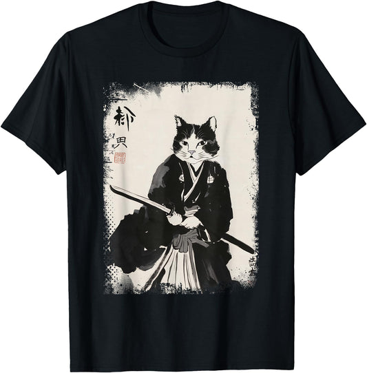Cat Samurai Warrior Vintage Ukiyo-e Art Japanese Katana