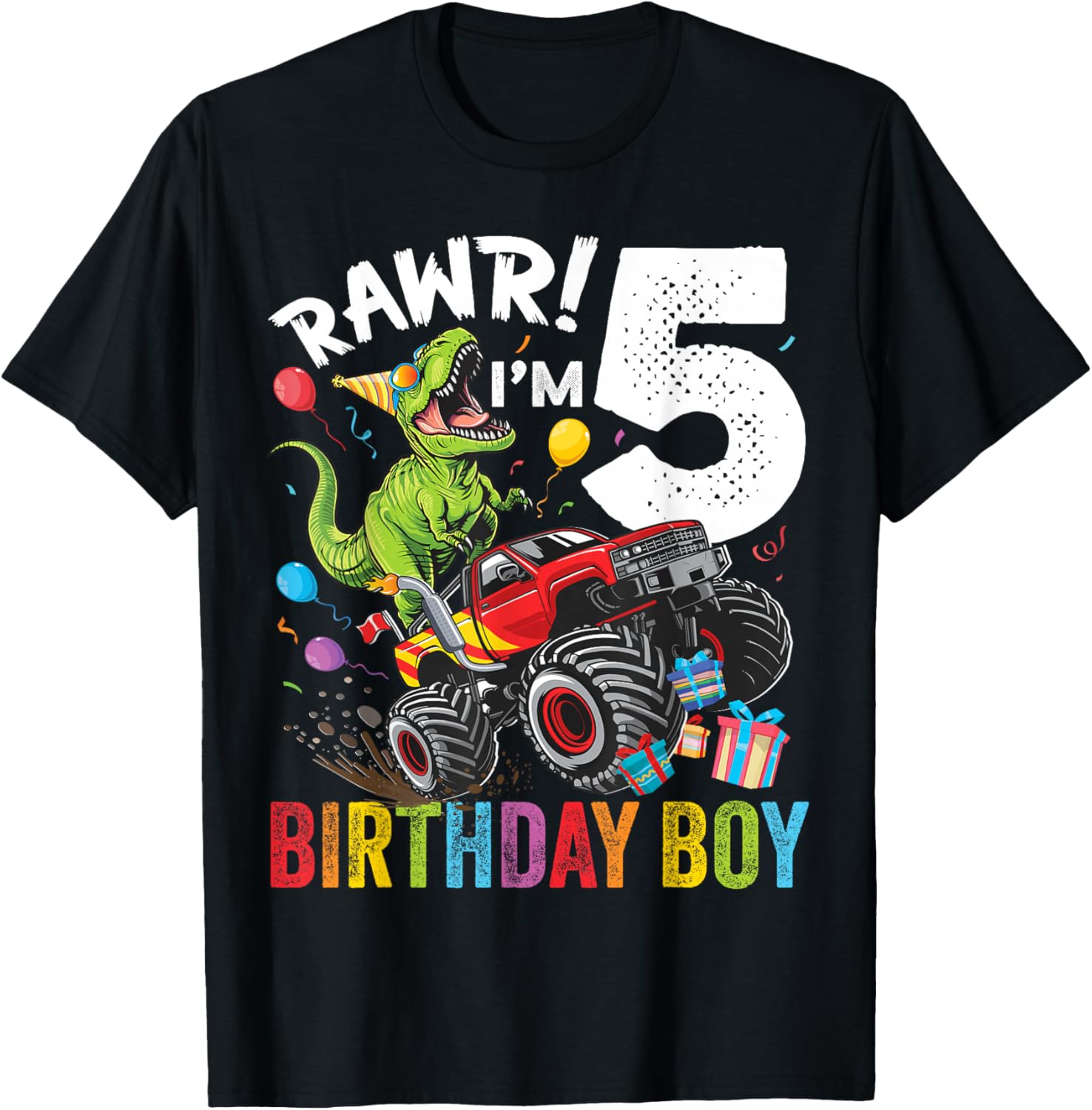 5th Birthday Boy Dinosaur Monster Truck