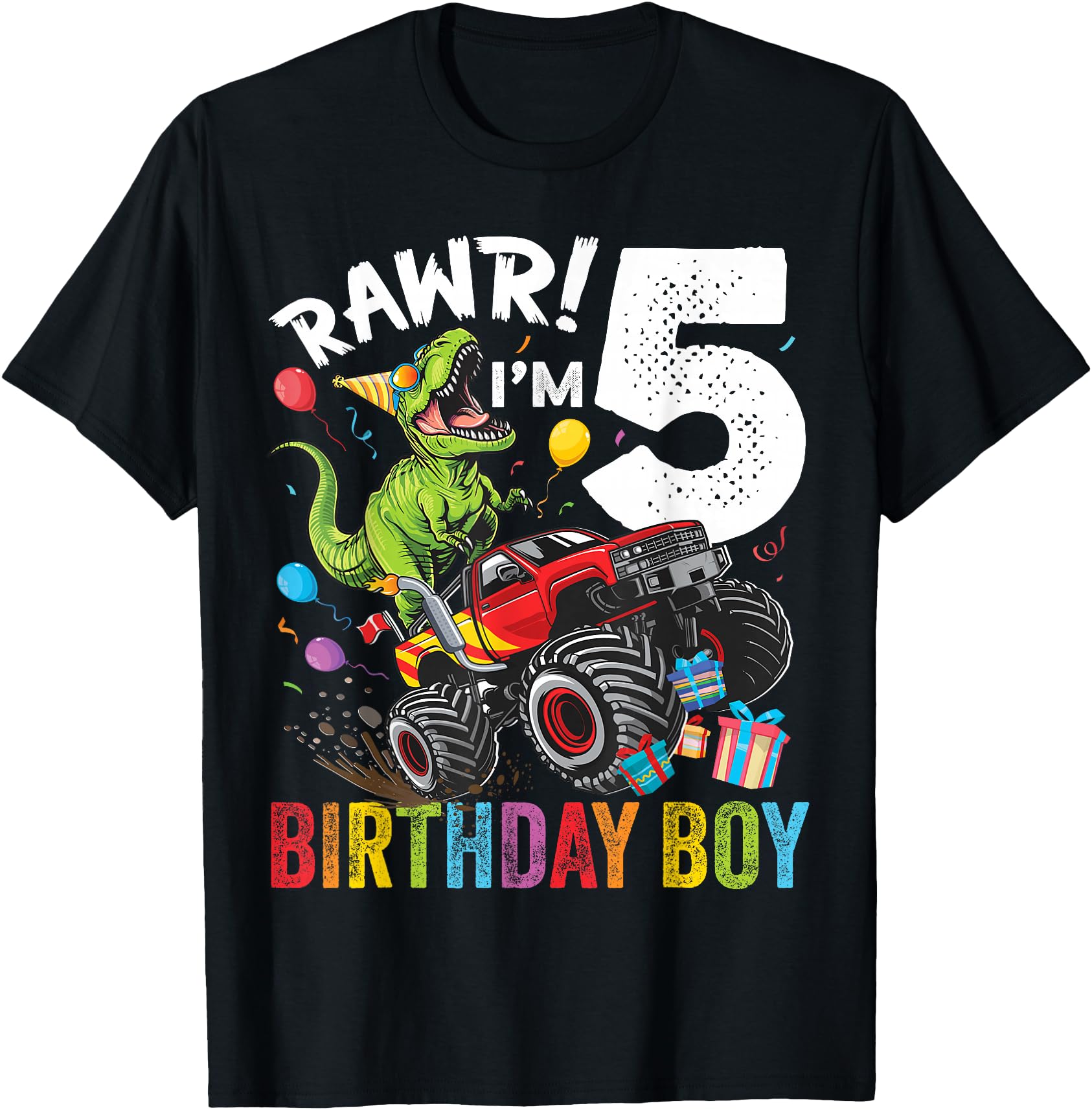 5th Birthday Boy Dinosaur Monster Truck
