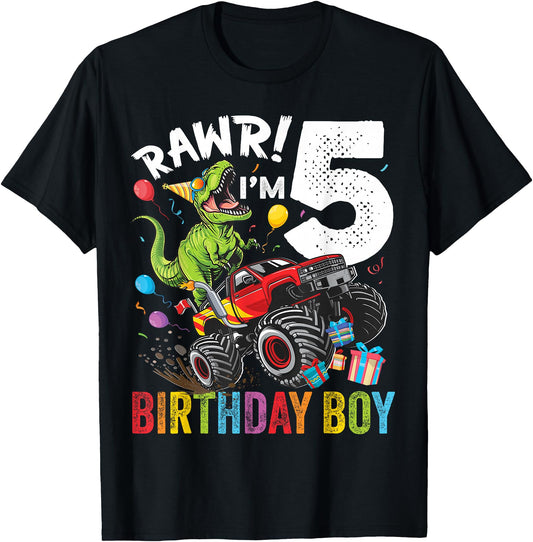 5th Birthday Boy Dinosaur Monster Truck