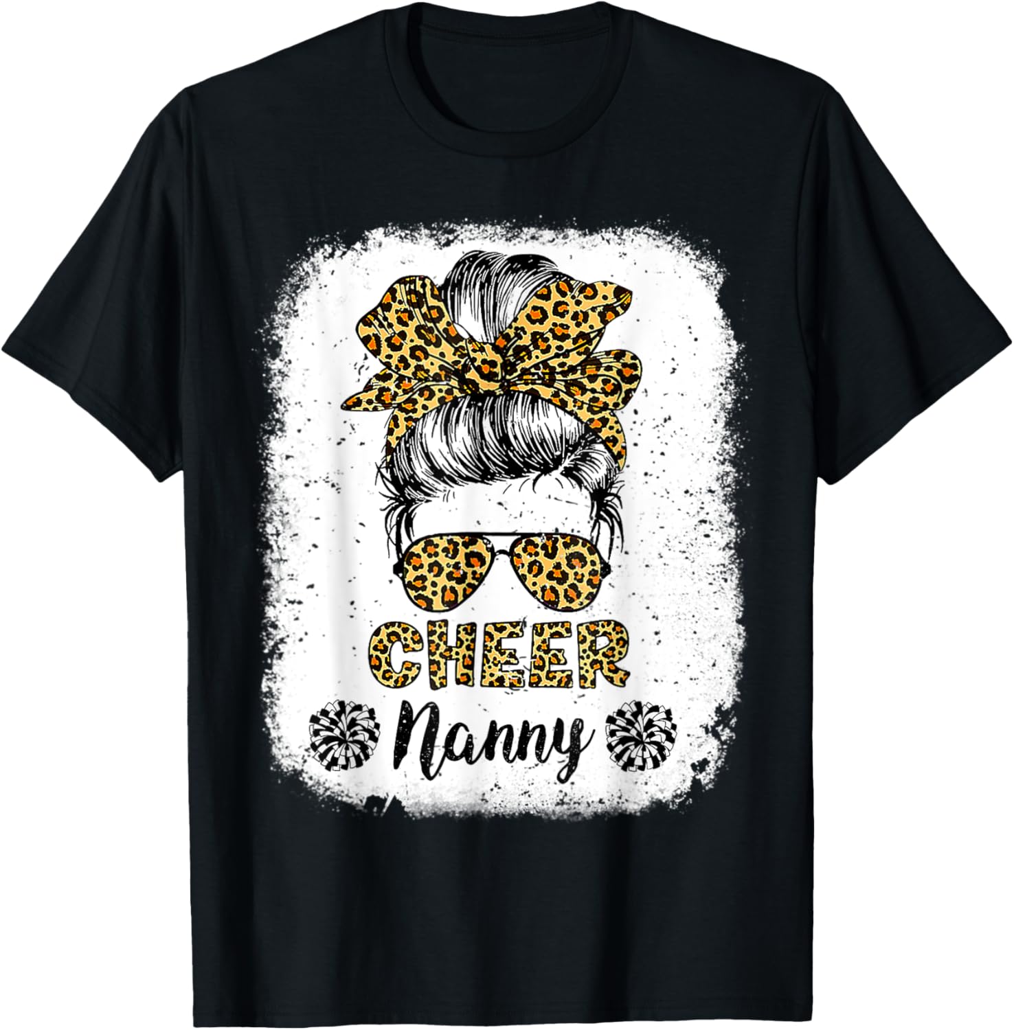 Cheer Nanny Leopard Messy Bun Cheerleader Bleached T-Shirt