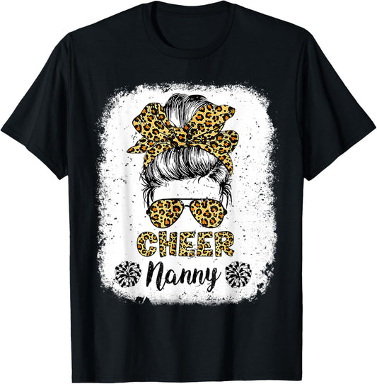 Cheer Nanny Leopard Messy Bun Cheerleader Bleached T-Shirt