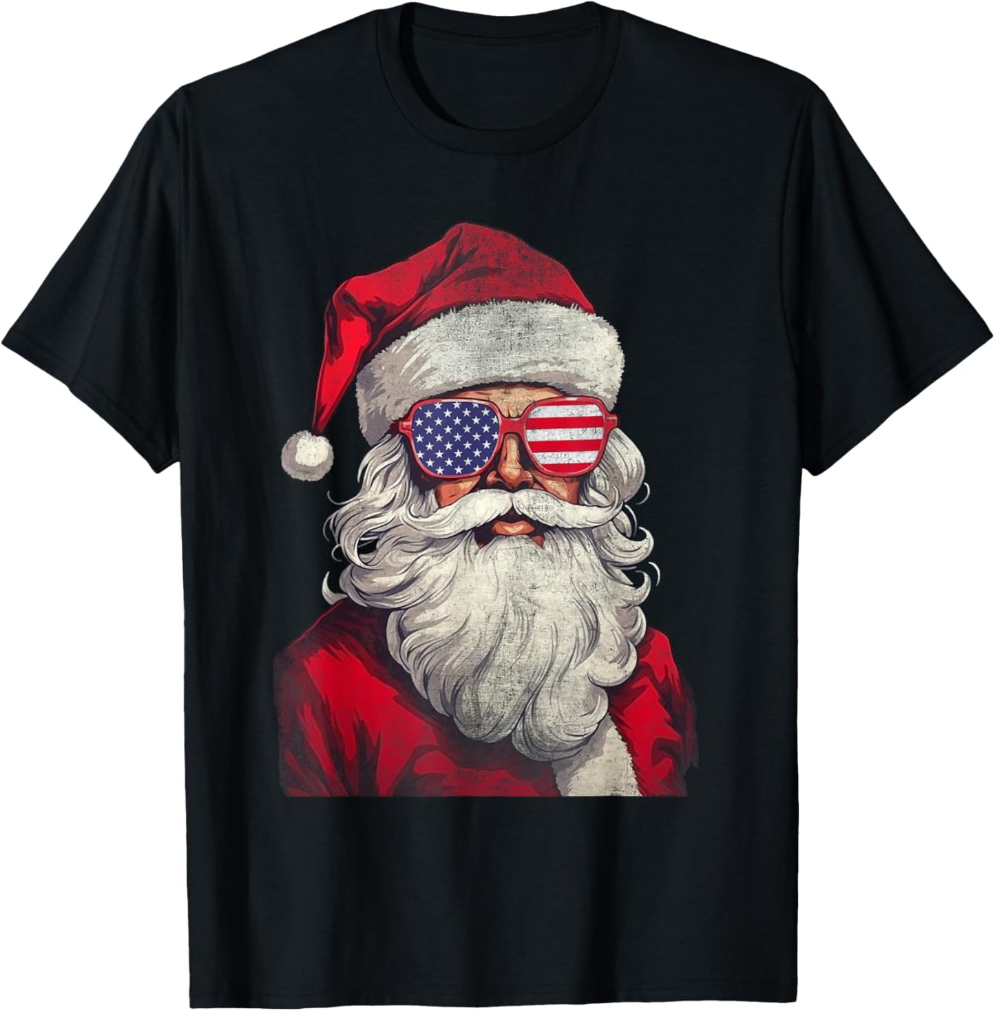 Christmas Santa Claus Patriotic USA Flag Sunglasses Xmas T-Shirt for Women Men