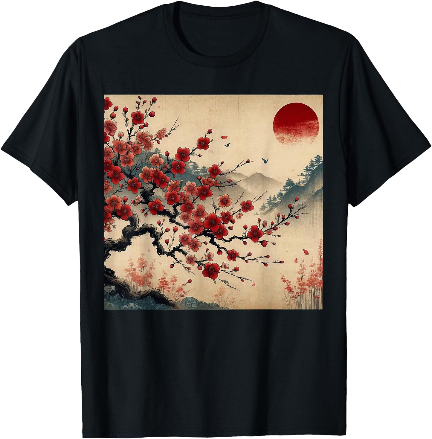 Vintage Cherry Blossom Woodblock Tee Japanese Graphical Art