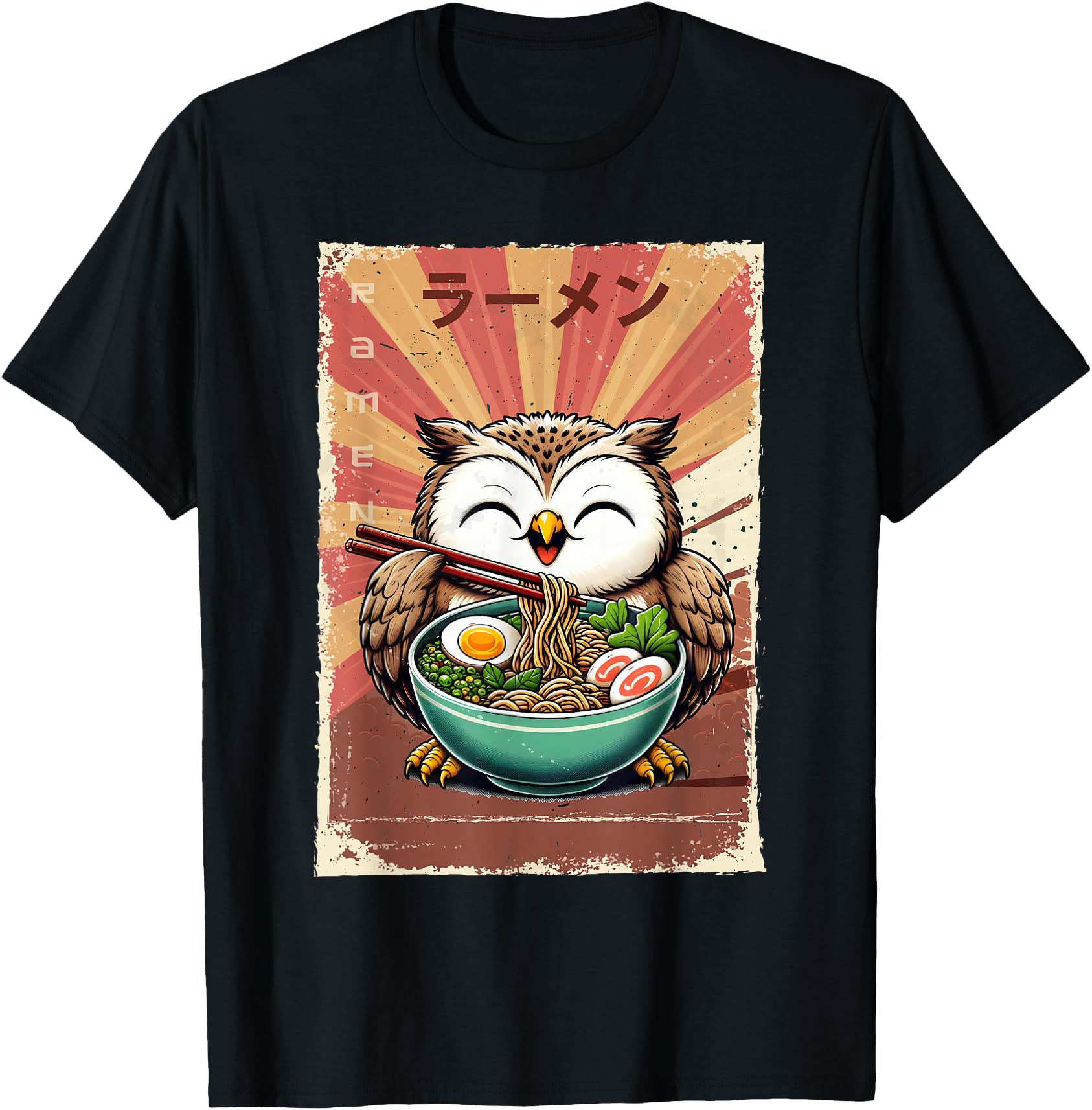 Owl Eating Ramen Japanese Noodles Soup