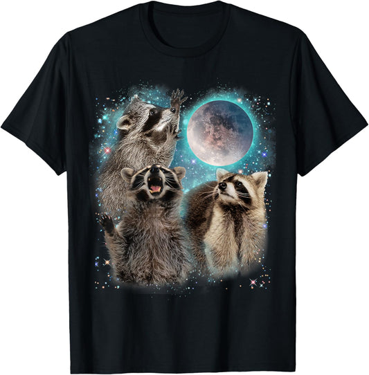 3 Racoon Moon Howling Raccoon Head Funny For Men, Women, Kid