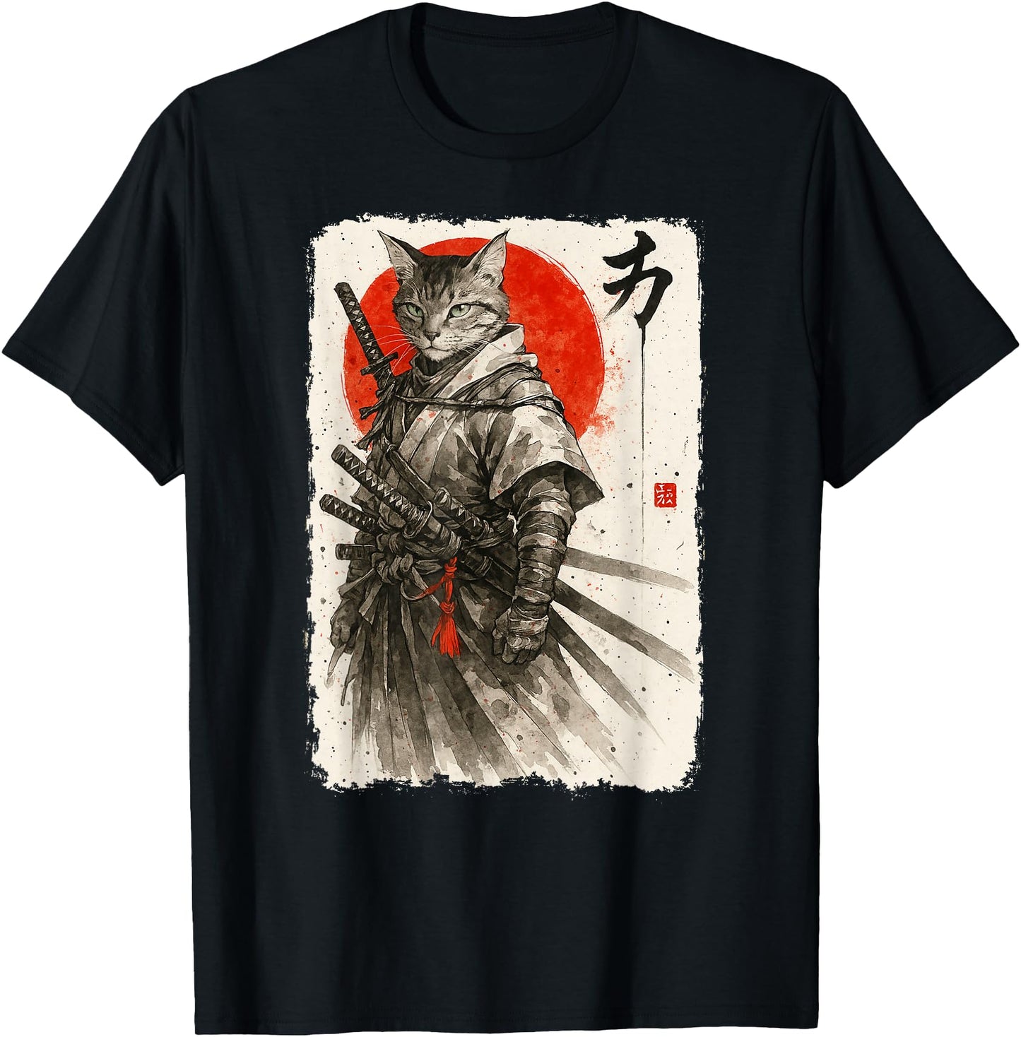 Samurai Cat Warrior Sumi-e Kawaii Japanese Art Cat Samurai