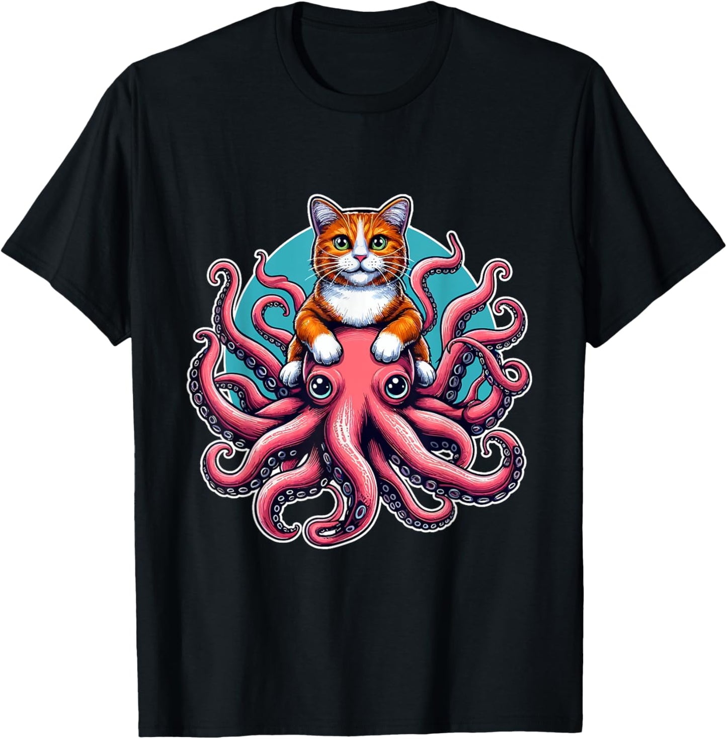 Cat Riding Octopus Shirt Funny Sea Animal Pet Kitten Lover T-Shirt for Men Women Kids