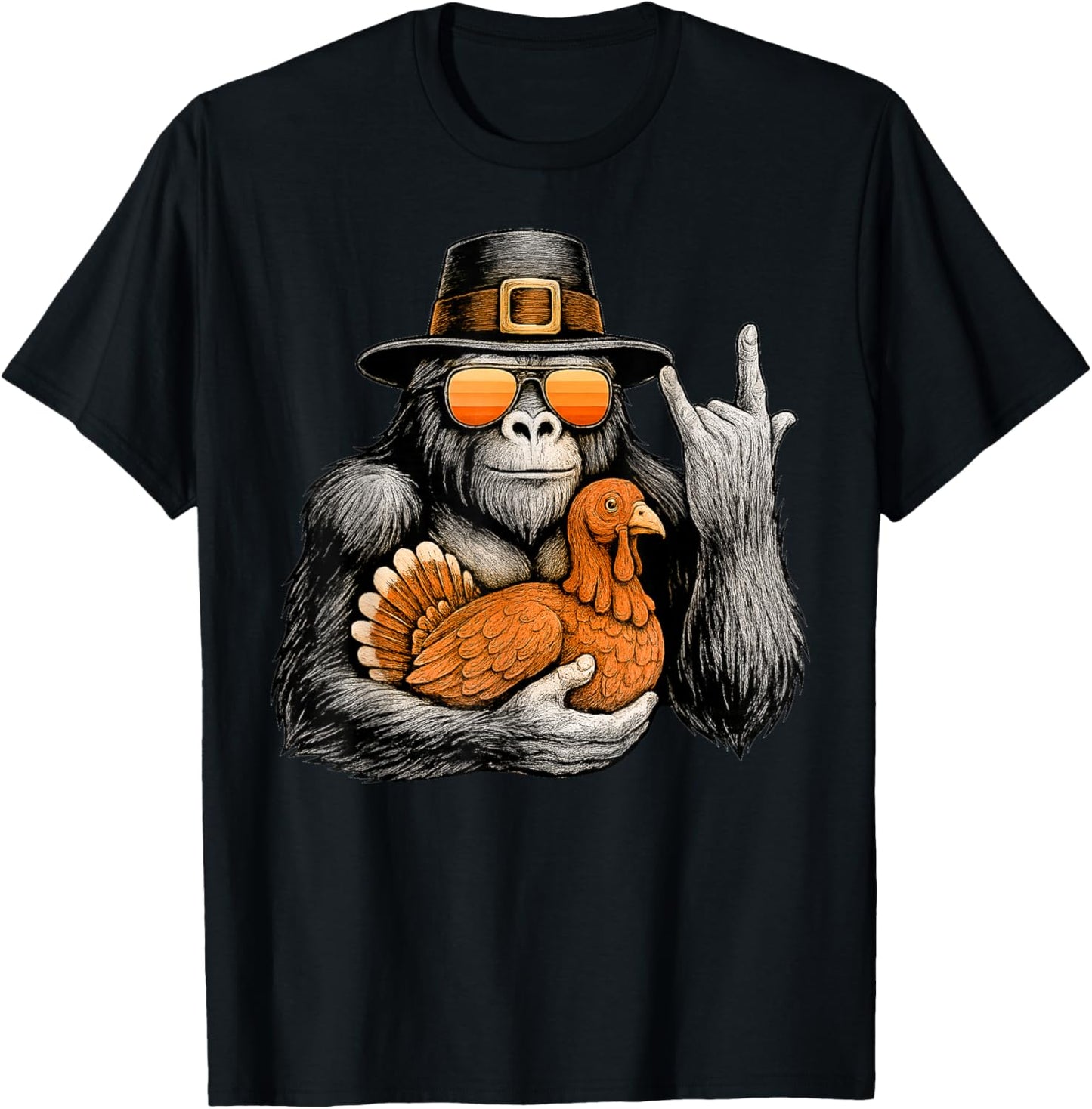 Funny Bigfoot Rock On Turkey Vintage Thanksgiving Boys Men
