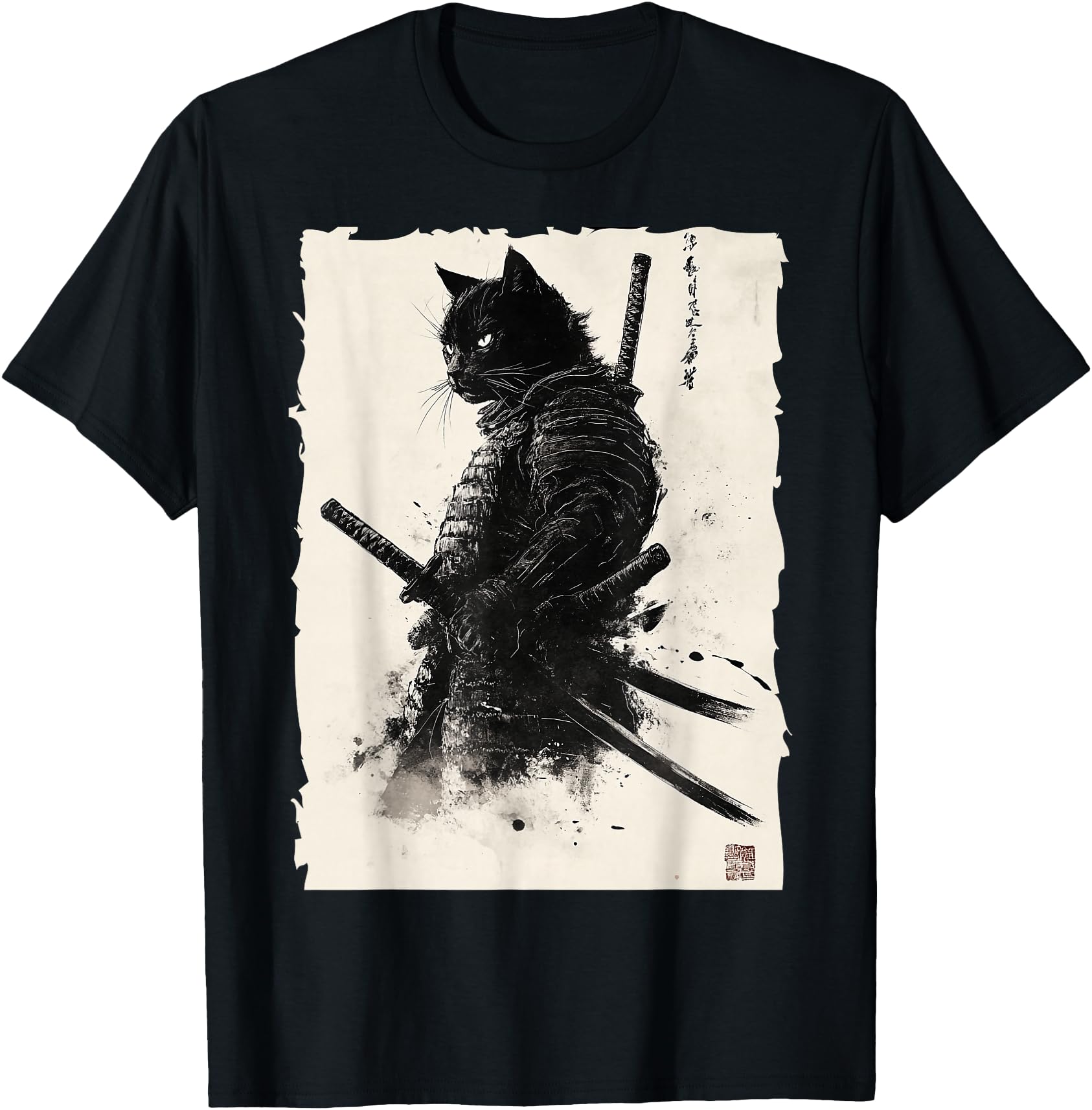 Black cat Vintage Japanese Samurai Cat Retro Ukiyo-e Artwork