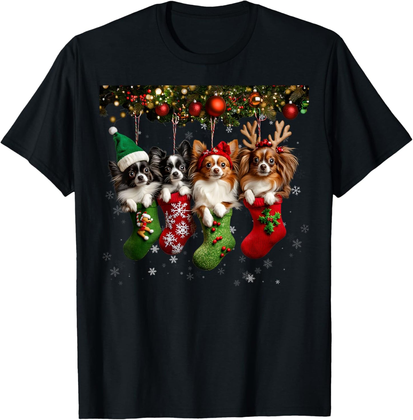 Papillon Christmas Lights Funny Xmas Dog Lover T-Shirt for Men Women Kids