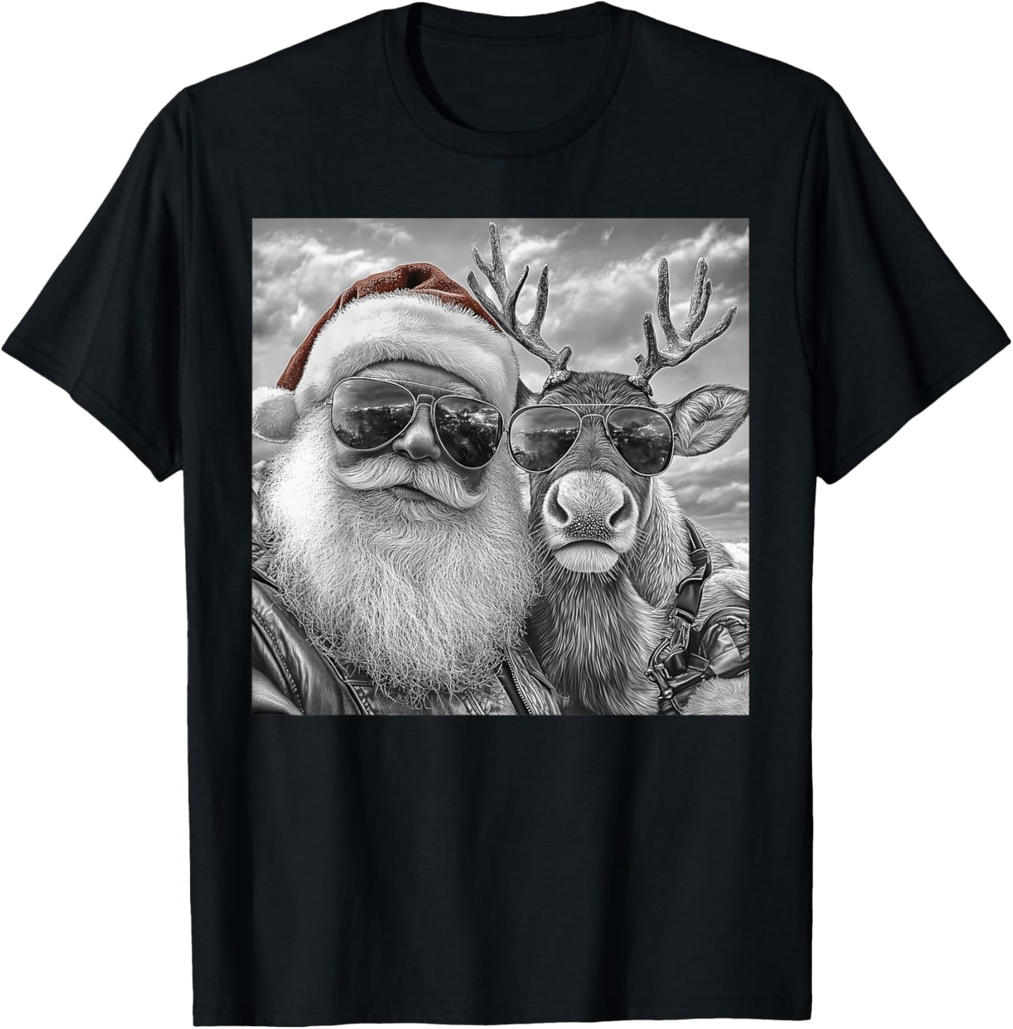 Funny Santa Claus Reindeer Selfie, Cool Retro Christmas