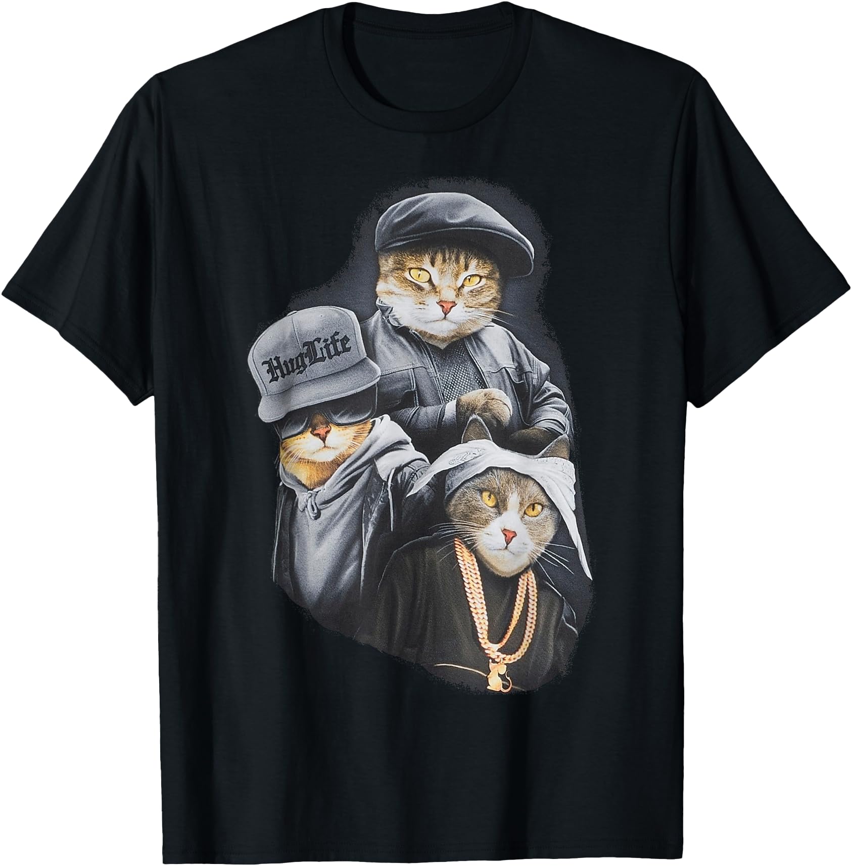 Hug Life Cat Designs Black Unisex Adult Classic Fit Modern Classic Cartoon Life