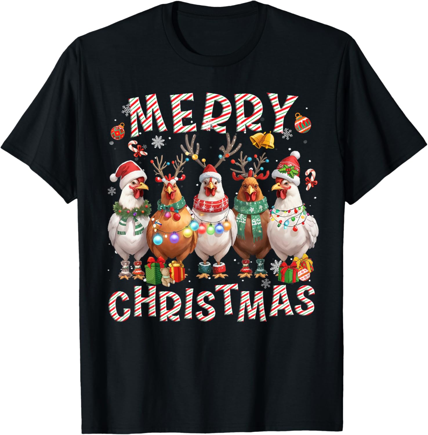 Christmas Lights Chicken Santa Funny Xmas Tree