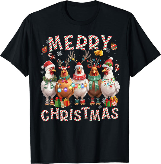 Christmas Lights Chicken Santa Funny Xmas Tree