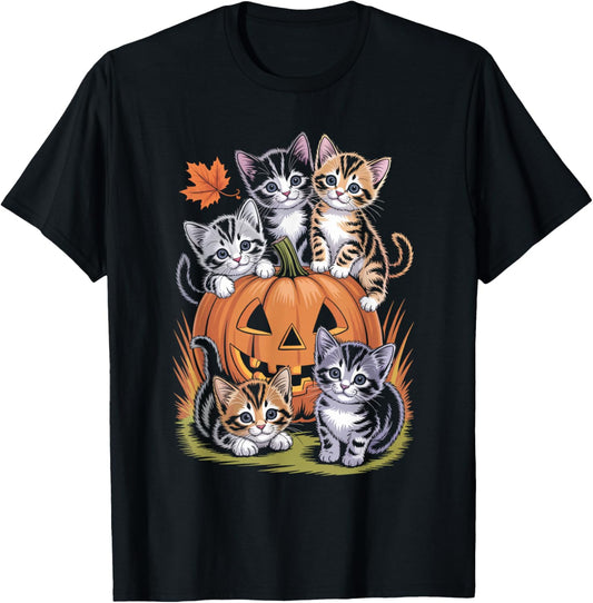 Cat Pumpkin Halloween Retro Floral Spooky Season Vintage 90s T-Shirt