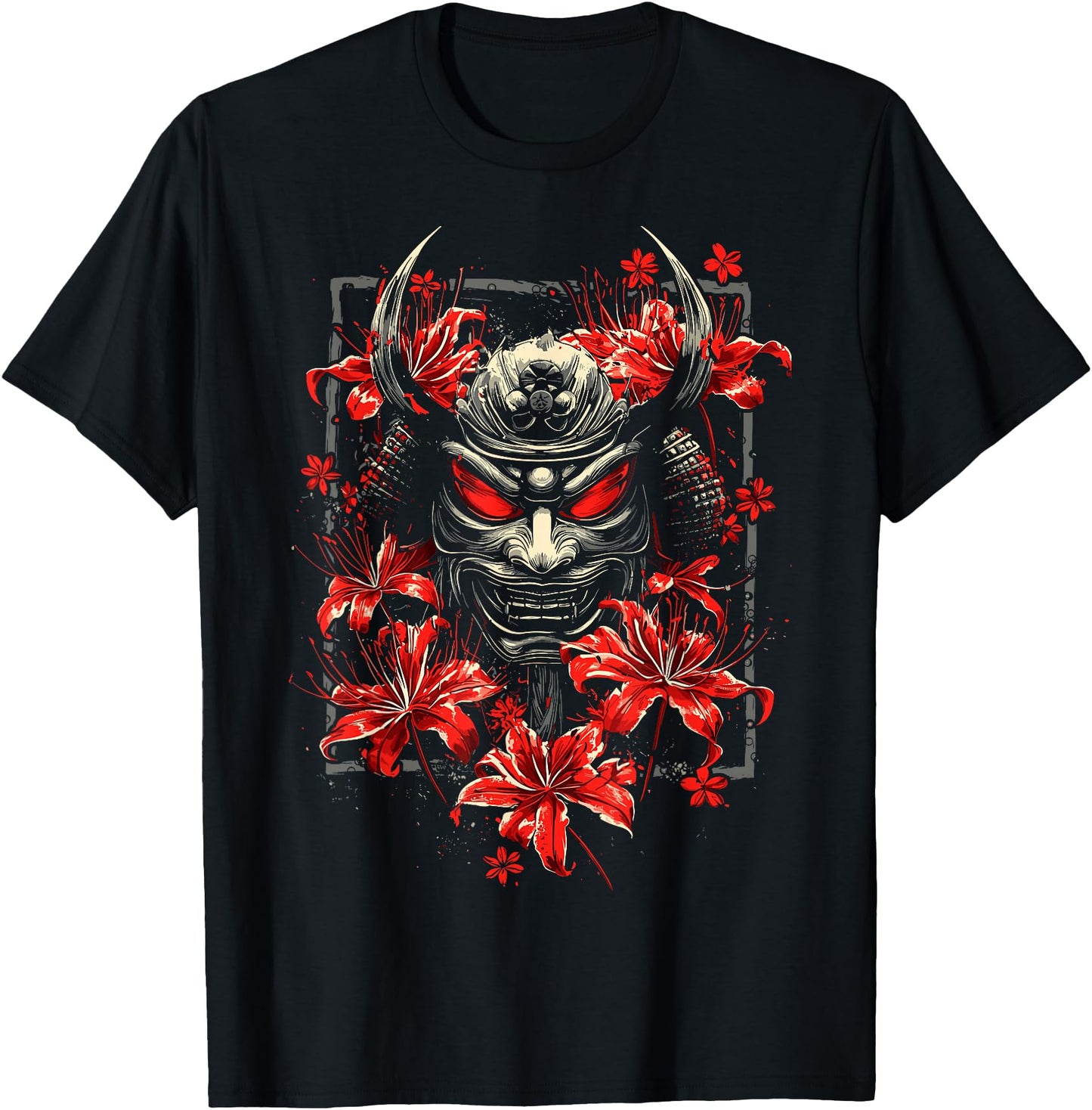 Red Spider Lily Flower Oni Mask Noh Japanese Anime Otaku