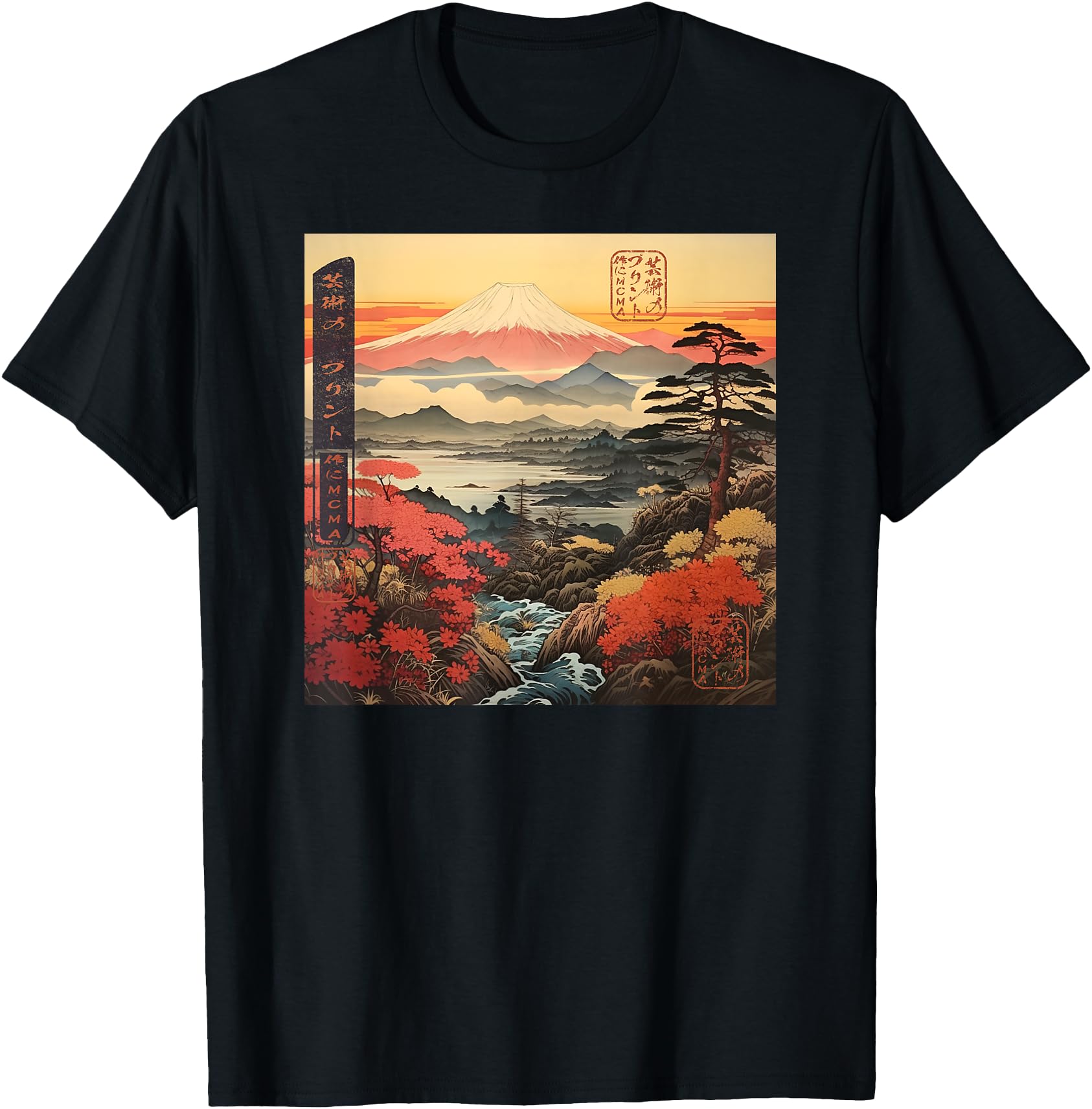 Ukiyo-e Sunset at Mt Fuji in Fall Japanese
