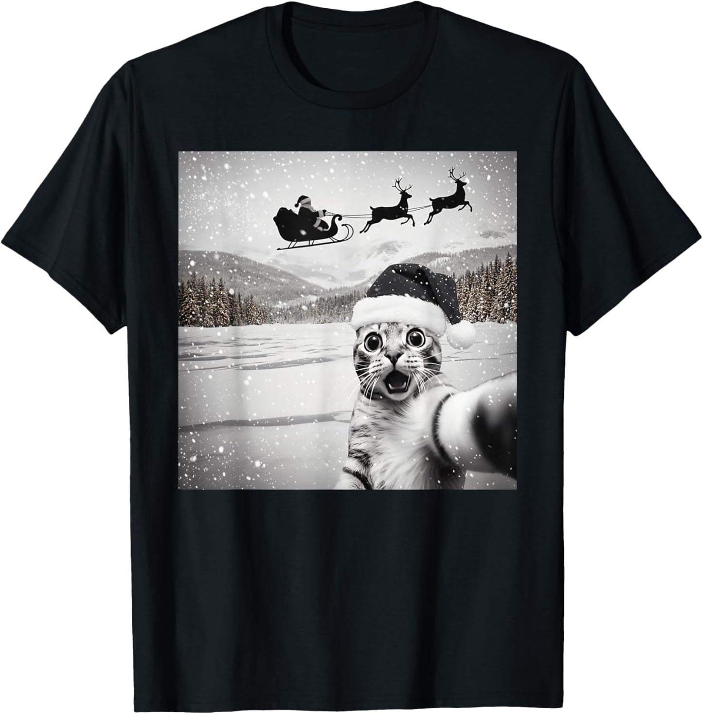 Cat Selfie with Santa Funny Christmas for Men Women Kids