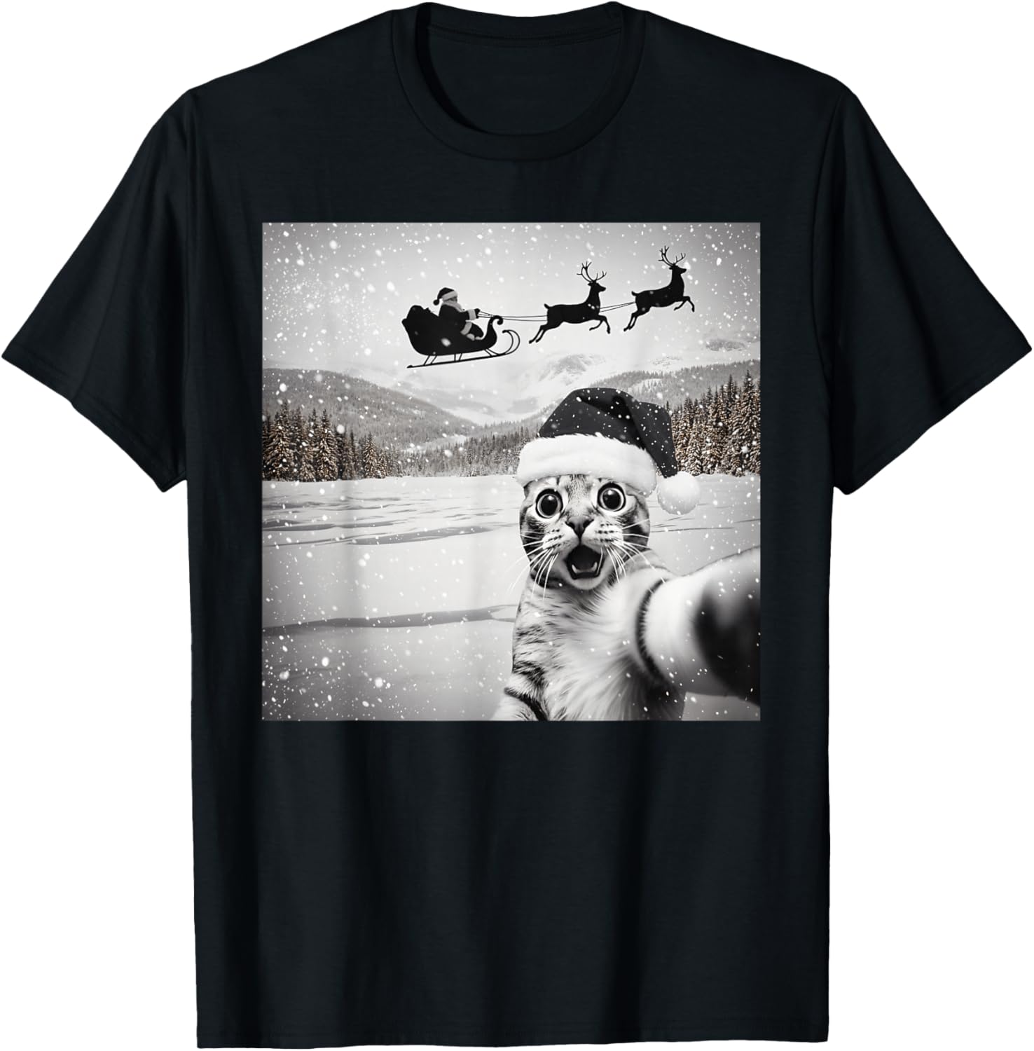 Cat Selfie with Santa Funny Christmas for Men Women Kids