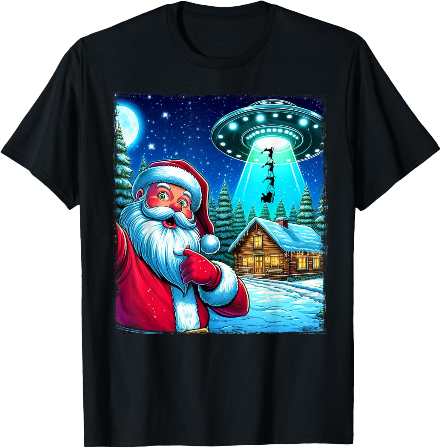 Santa Claus Shocked UFO Alien Reindeer Abduction Selfie Xmas