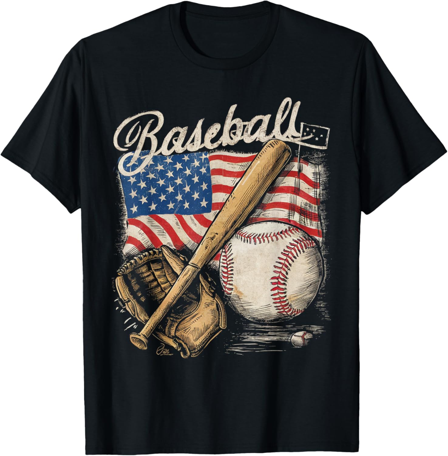 American Flag Baseball Player Bat Fan Catcher Pitcher USA
