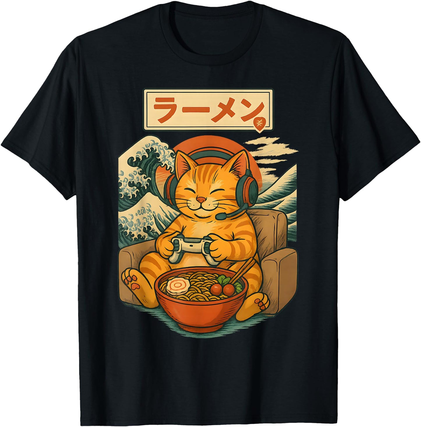 Cute Kawaii Gamer Cat Funny Ramen Japanese Cat Gaming