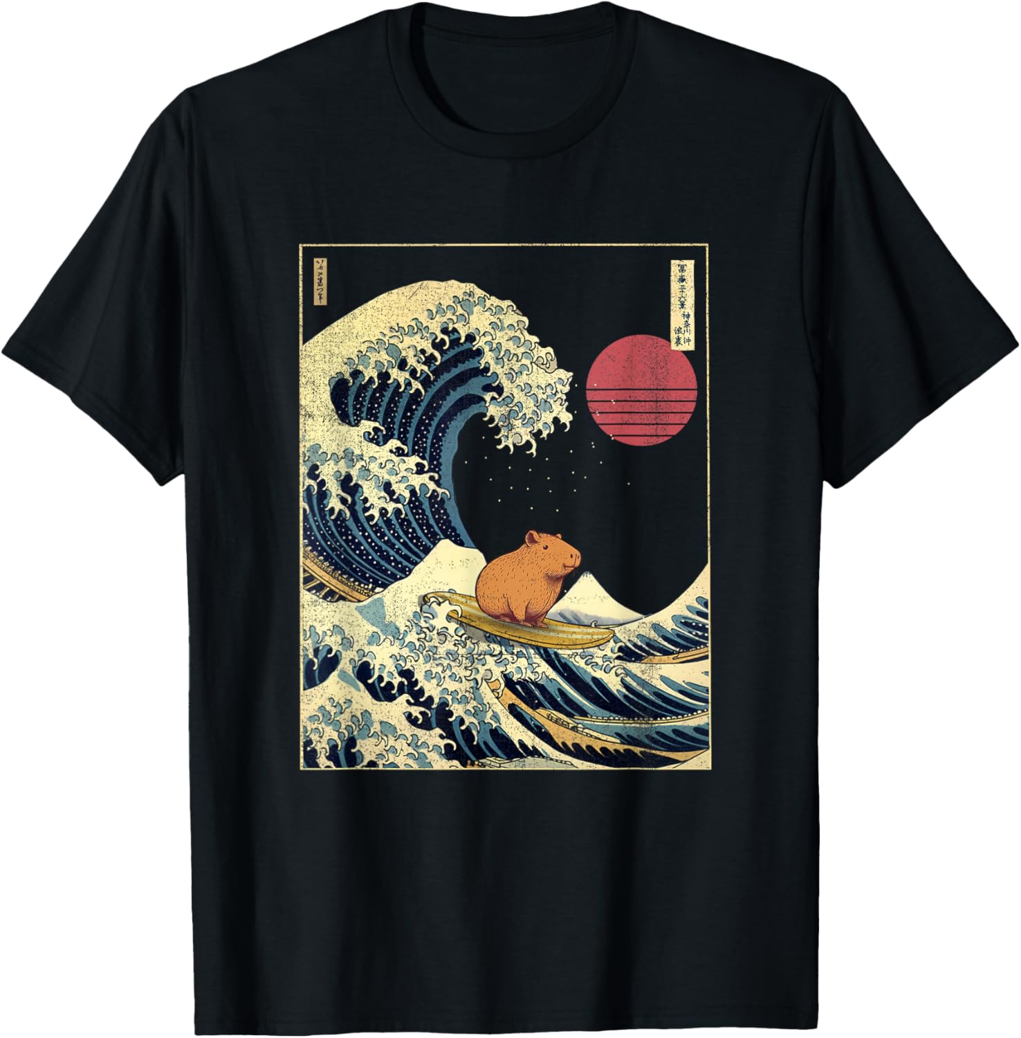 Capybara Japanese Kanagawa Wave Funny Surf Animal T-Shirt