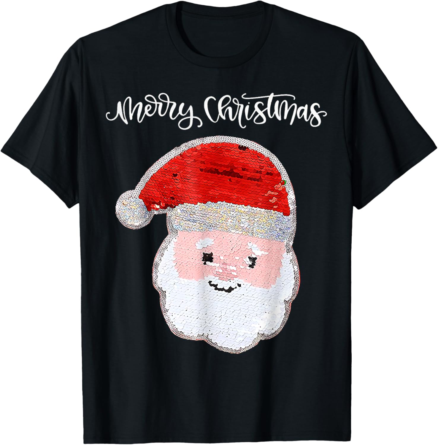 Christmas for Girls and Boys Flip Sequin Santa Ugly Xmas T-Shirt