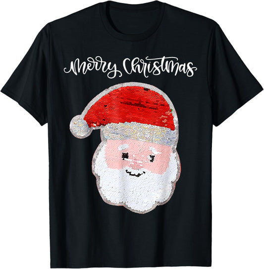 Christmas for Girls and Boys Flip Sequin Santa Ugly Xmas T-Shirt