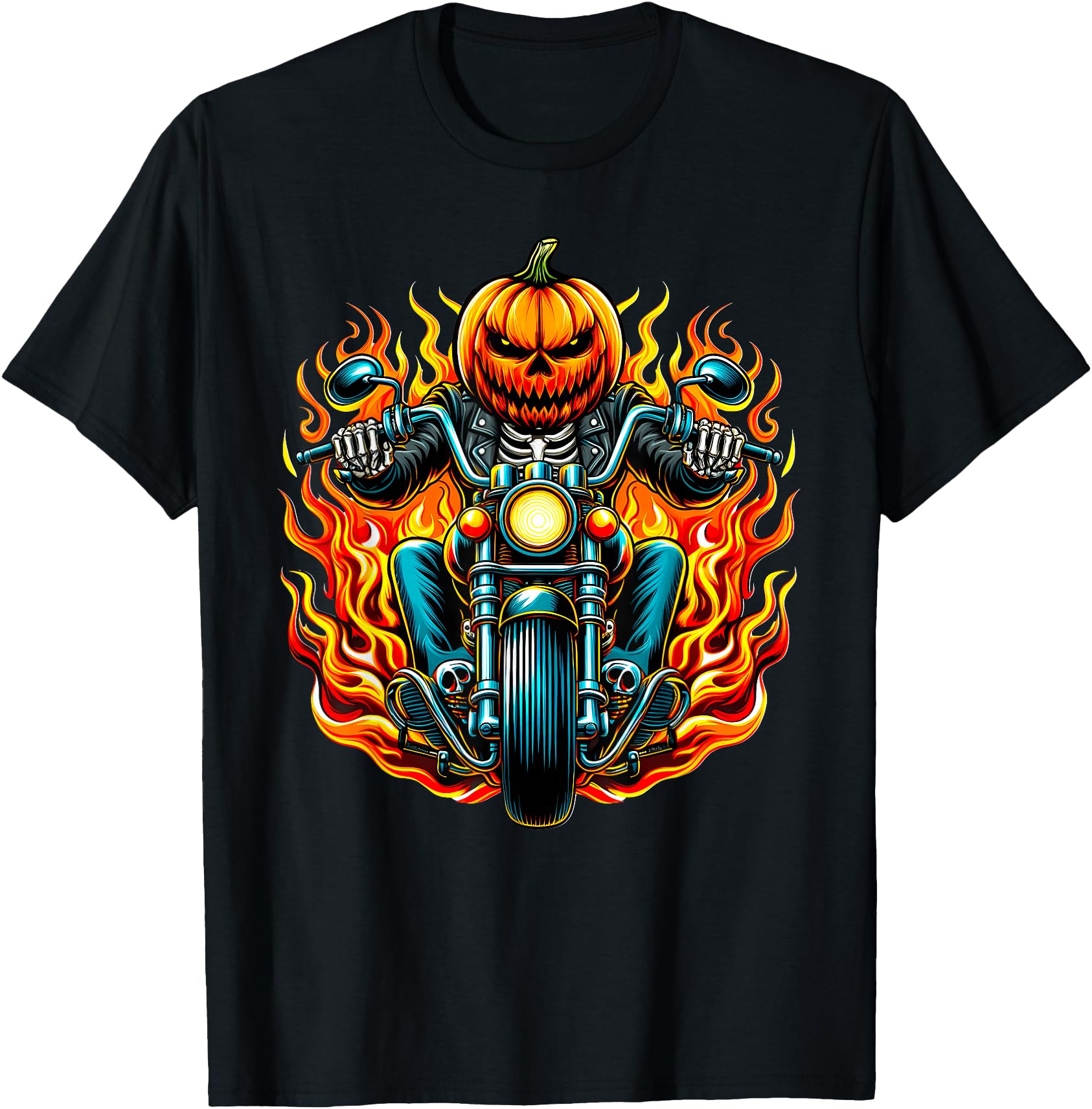 Pumpkin Biker riding a Motorcycle Halloween Costume Rider