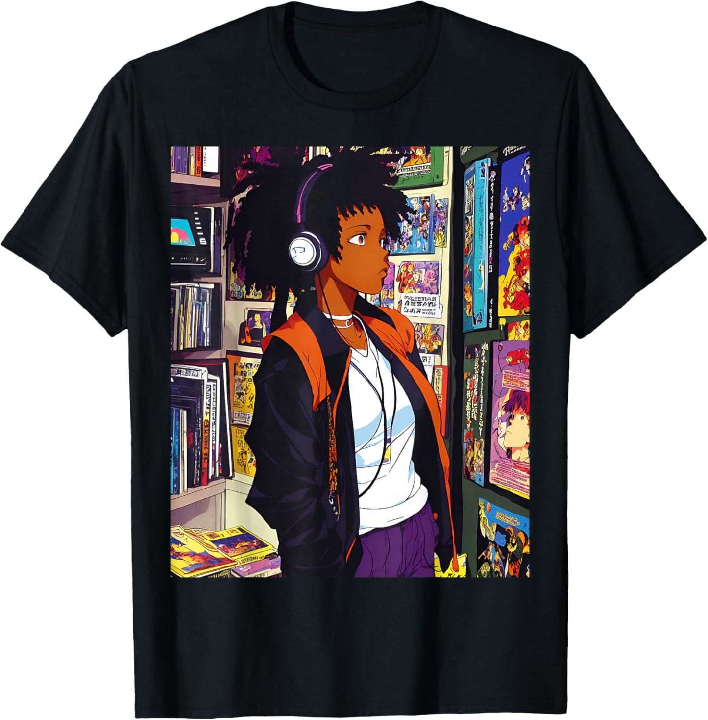 Anime Black girl Lofi Music 90s Retro Afro Cartoon