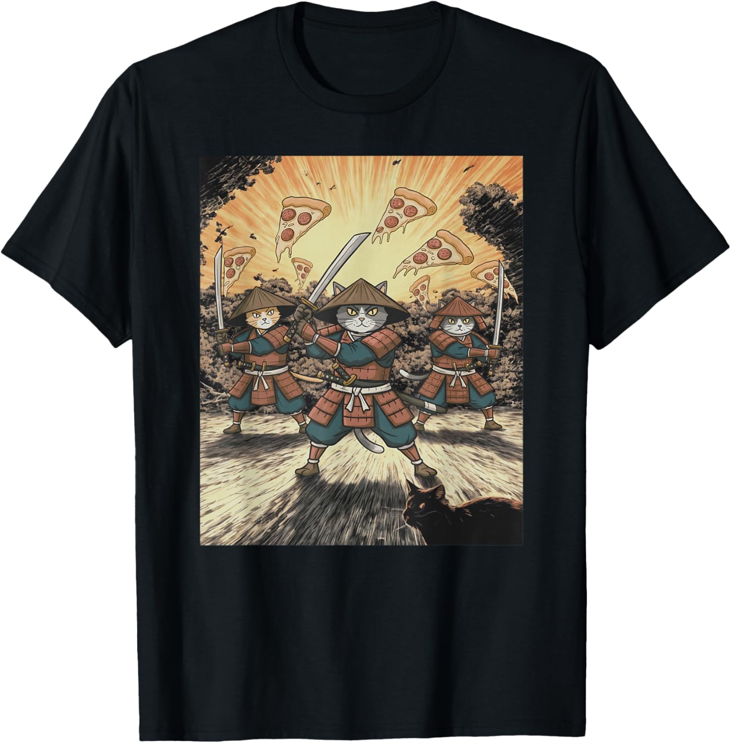 Pizza Battle Cat Graphic Funny Neko Warrior Anime Samurai