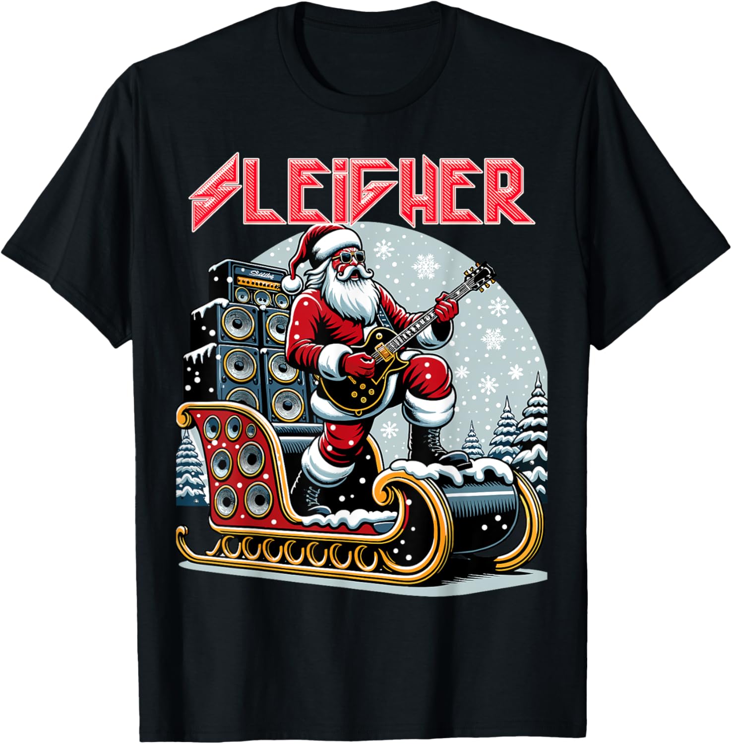 Sleigher Hail Santa Heavy Metal Christmas Rock Xmas Art