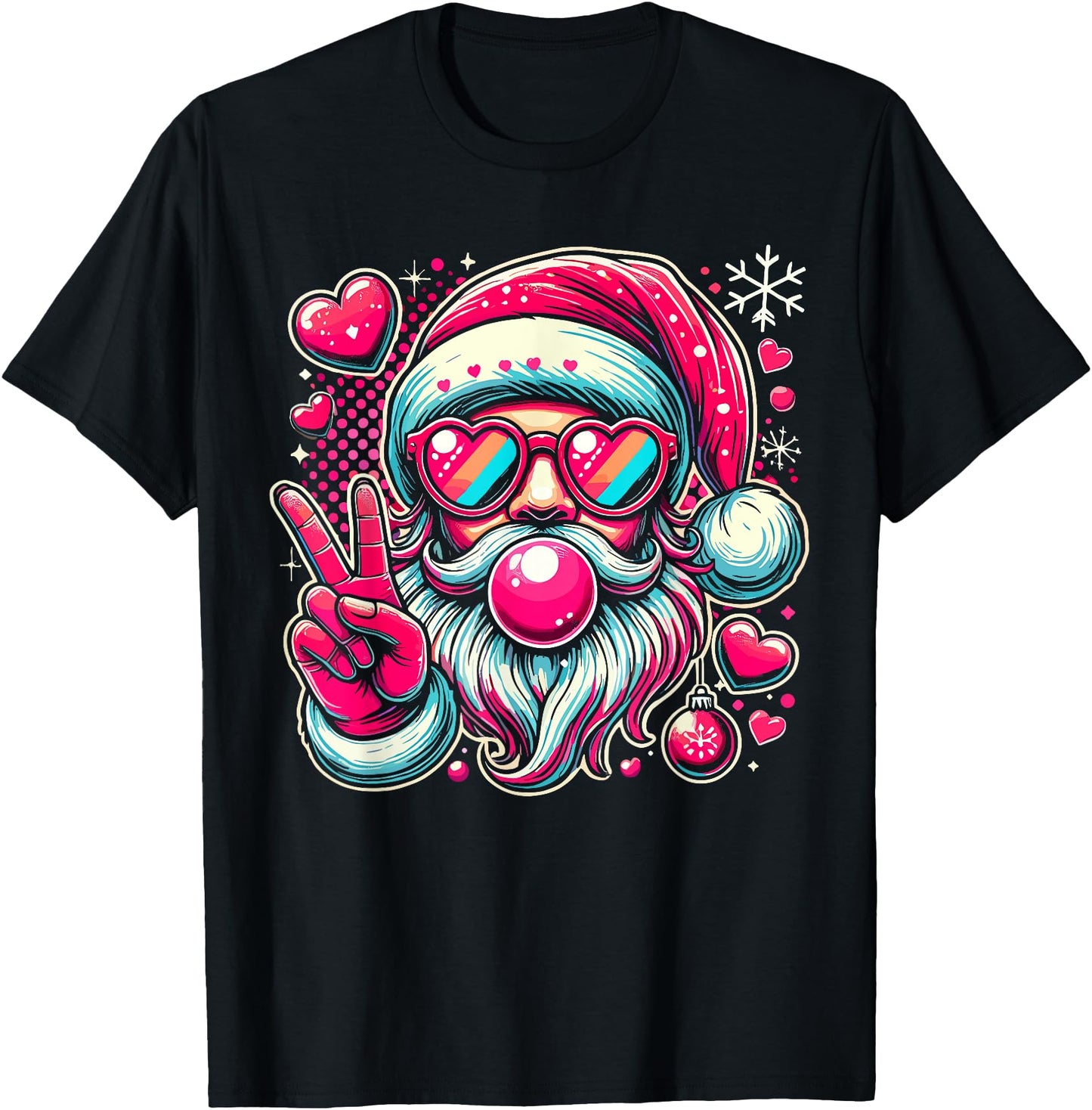 Retro Santa Claus Blowing Bubble Cool Peace Sign Christmas