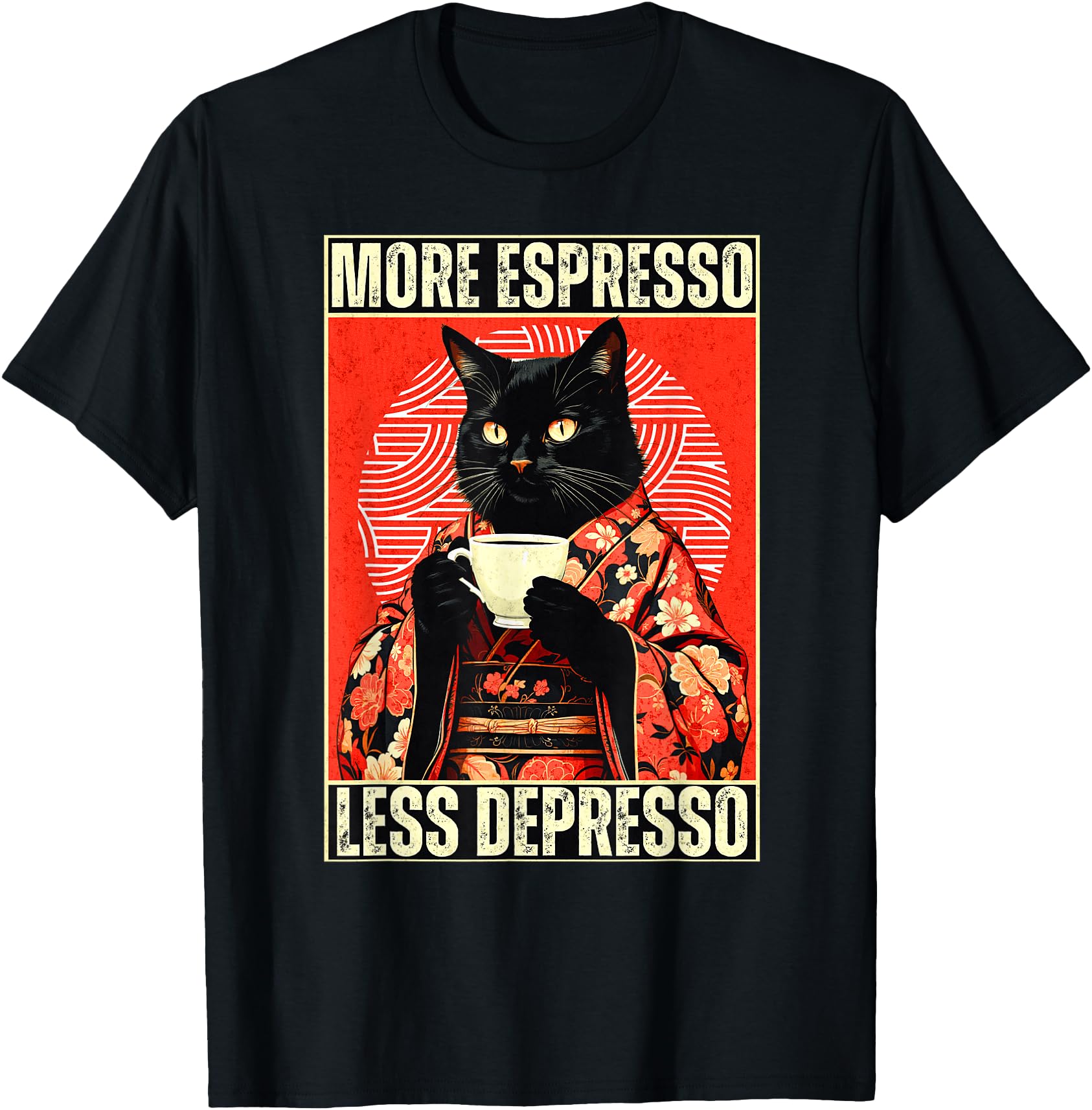 More Espresso Less Depresso Kimono Cat Japanese Art