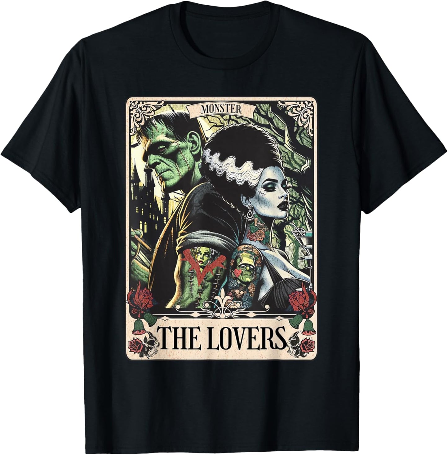 The Monster Frankenstein and Bride The Lovers Tarot Card