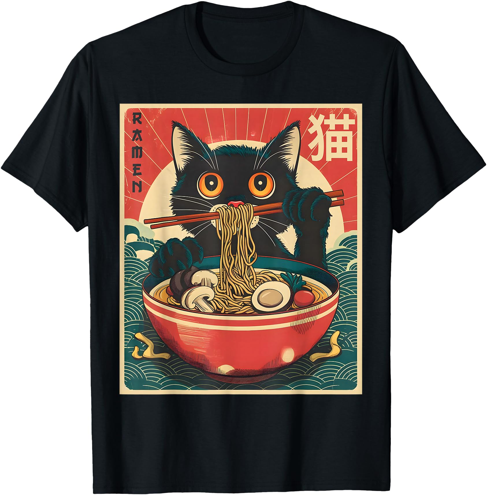 Anime Shirt Men Women Cat Ramen Noodles Unisex-Adults Unisex-Kids Kawaii Cat Anime Gifts Cat Ramen Graphic Tee Japanese Funny