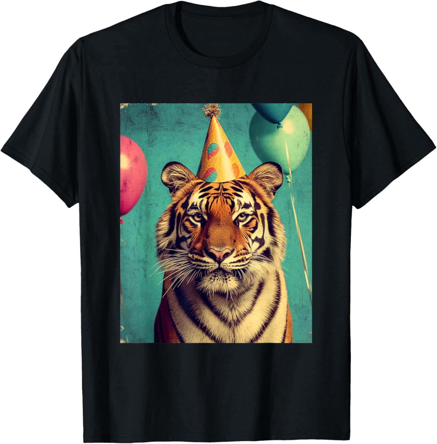 Tiger Animal Zoo Birthday Party Apparel Unisex-Kids Retro Art Print Tiger Birthday T-Shirt Black Cartoon Tiger All-Season Classic Fit V-Neck Short Sleeve T-Shirt Small