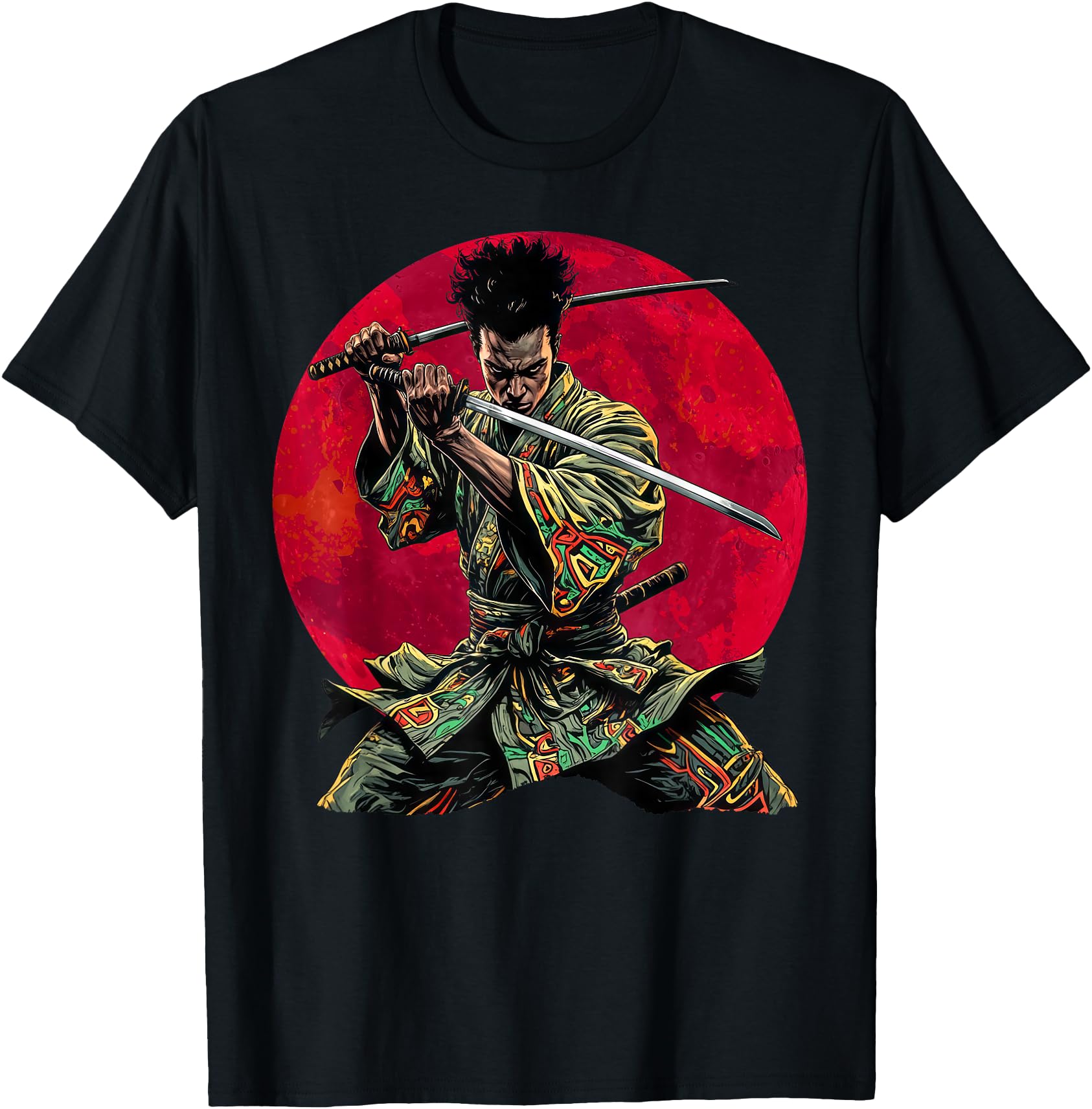 Afro American Samurai Warrior Katana Anime red moon