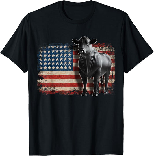 Angus Rancher USA American Flag Cow T-Shirt